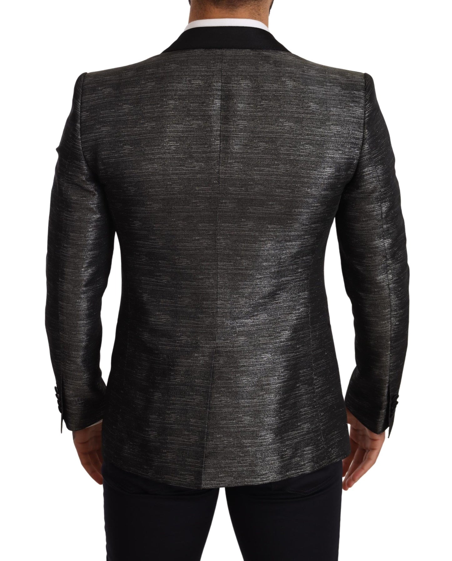 Blazer da smoking slim nero grigio metallizzato