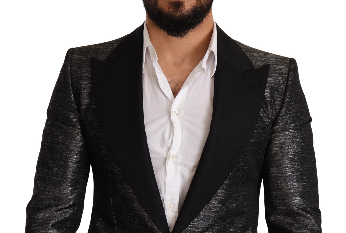 Blazer da smoking slim nero grigio metallizzato