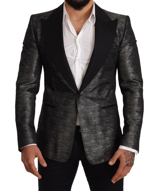 Blazer da smoking slim nero grigio metallizzato