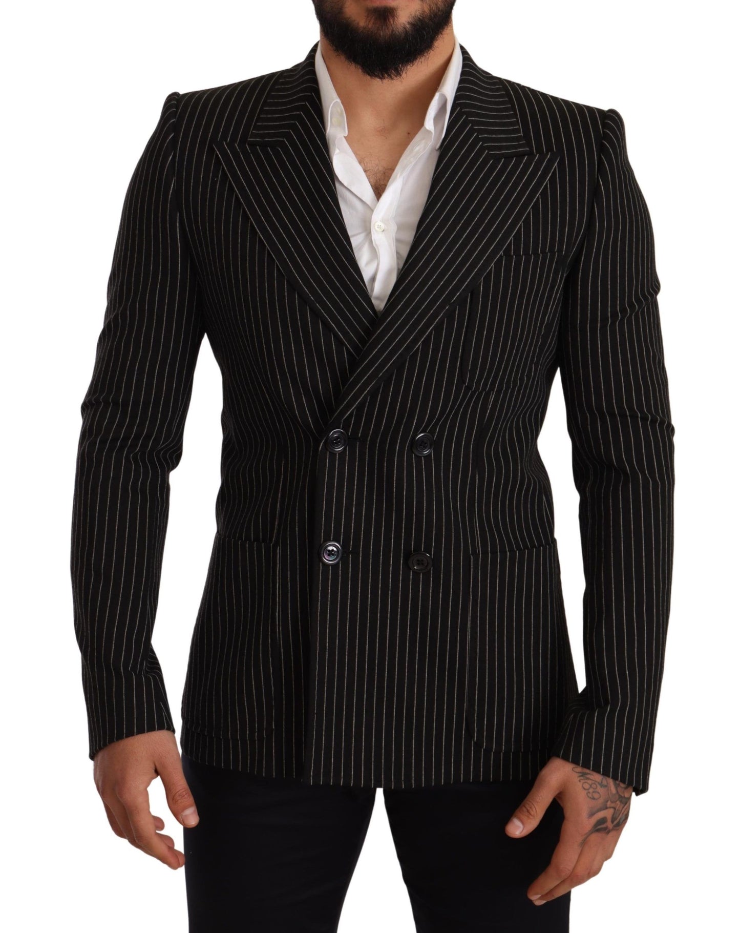 Blazer tipo abrigo de corte slim a rayas blancas y negras