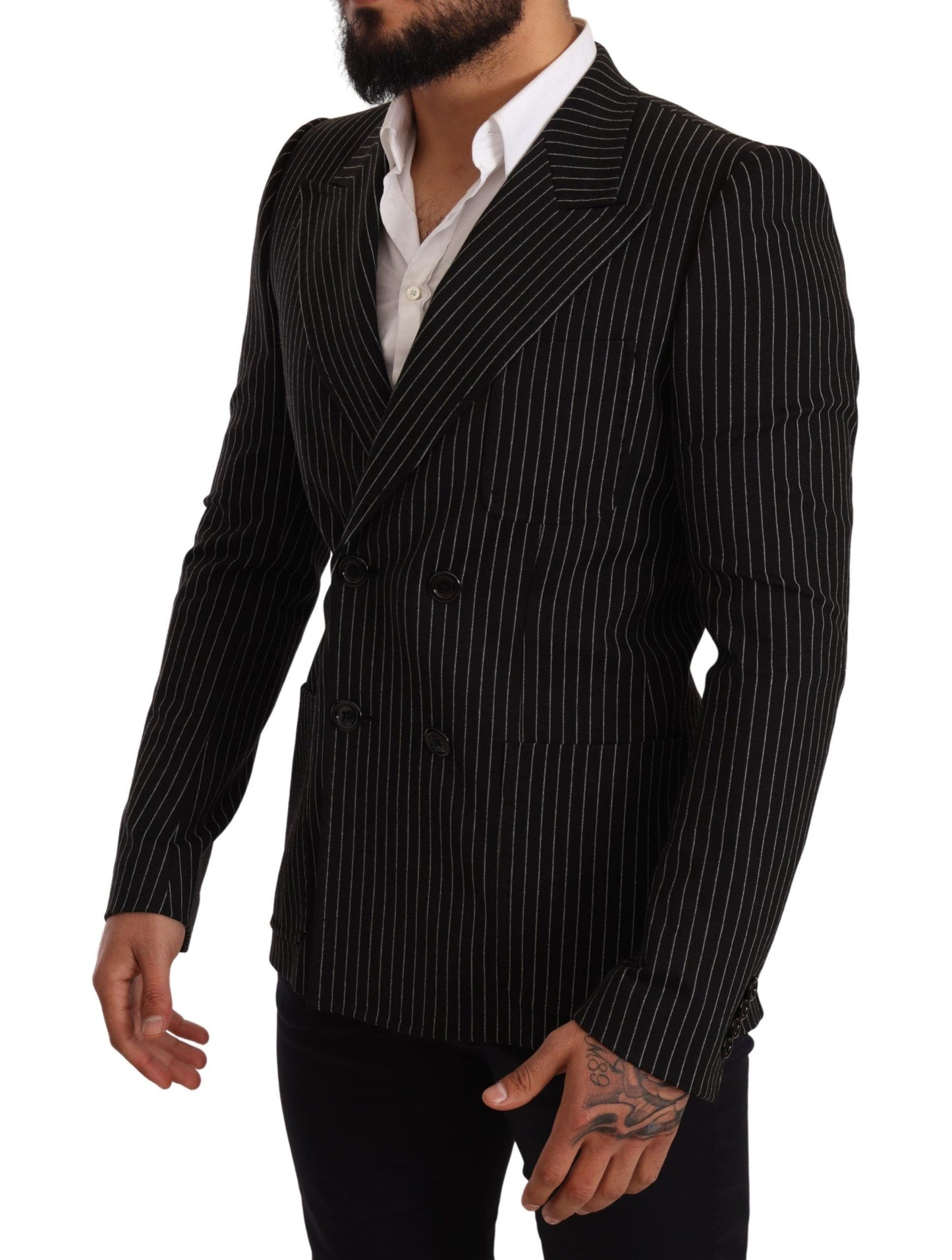 Blazer tipo abrigo de corte slim a rayas blancas y negras