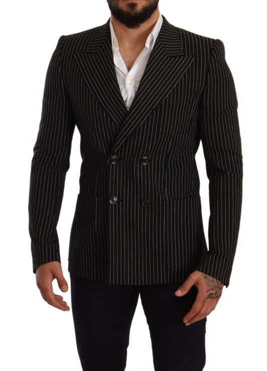 Blazer cappotto slim fit a righe bianche nere