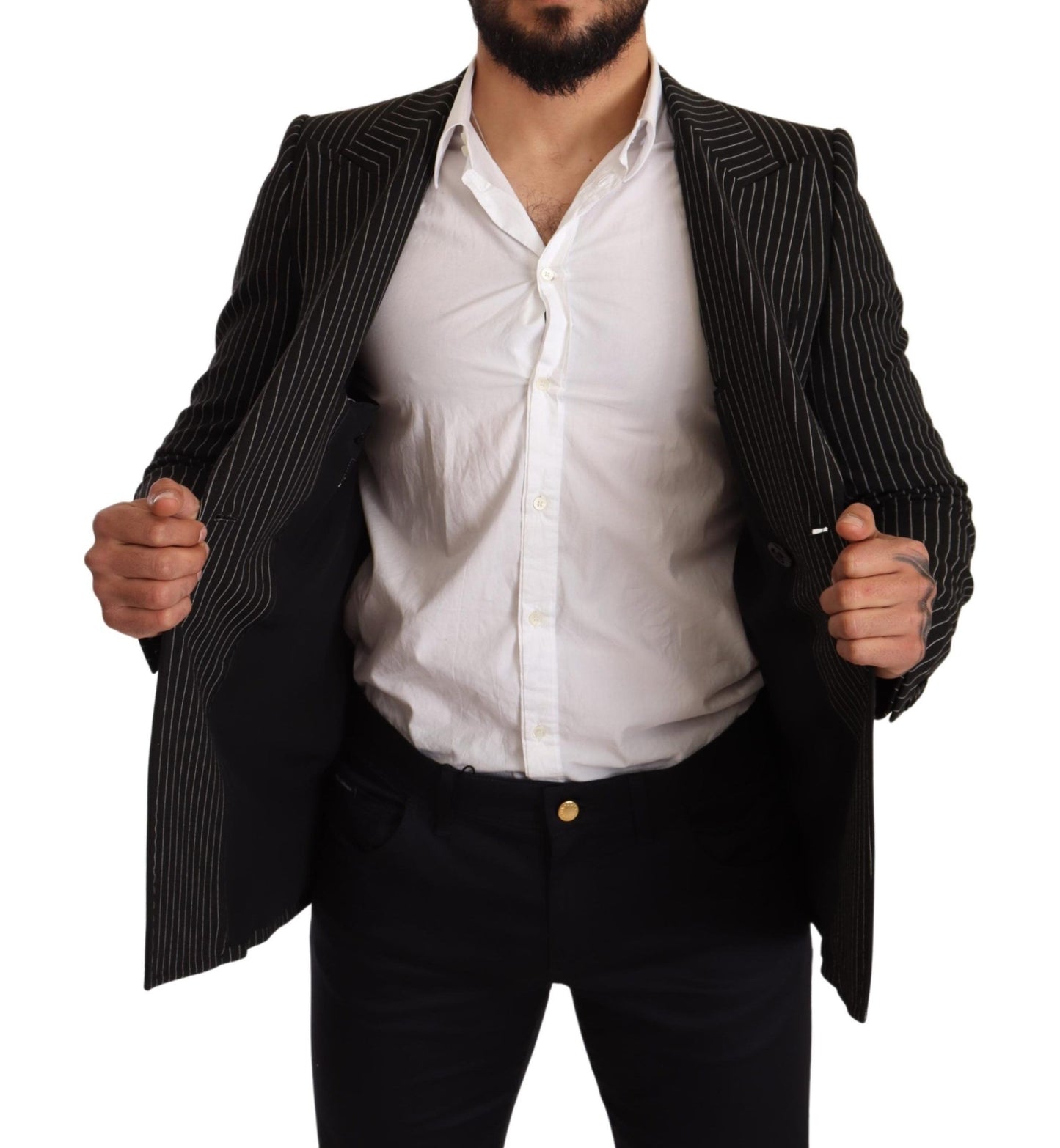 Blazer tipo abrigo de corte slim a rayas blancas y negras