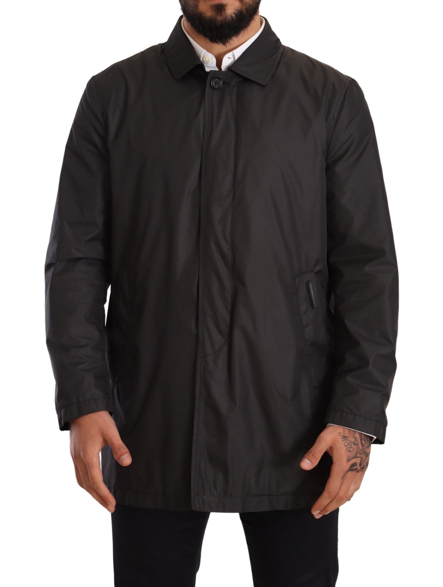 Chaqueta de gabardina para hombre de poliéster negro