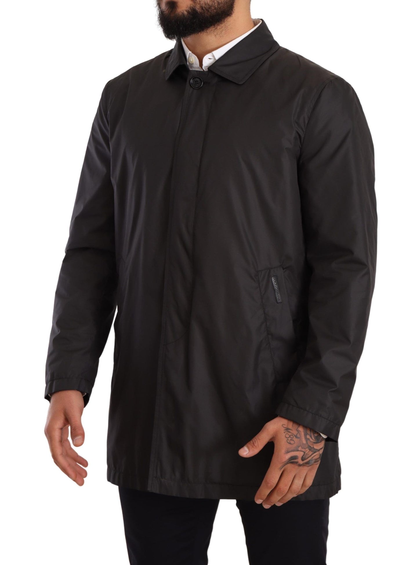 Chaqueta de gabardina para hombre de poliéster negro