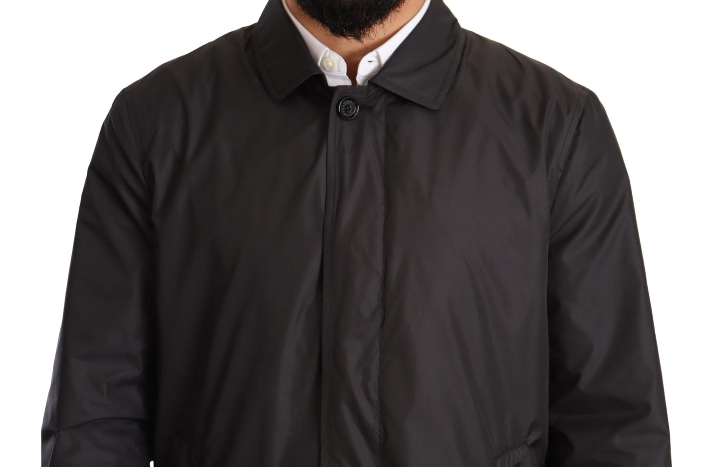 Chaqueta de gabardina para hombre de poliéster negro