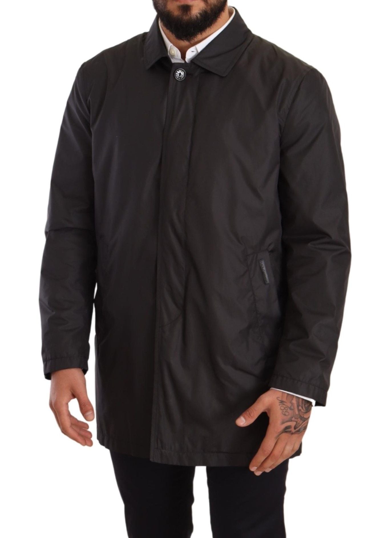 Chaqueta de gabardina para hombre de poliéster negro