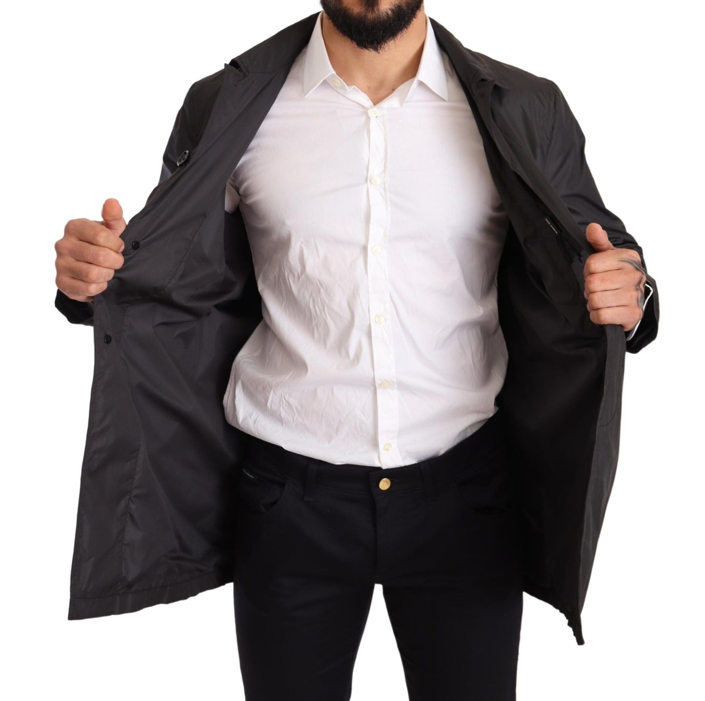 Chaqueta de gabardina para hombre de poliéster negro