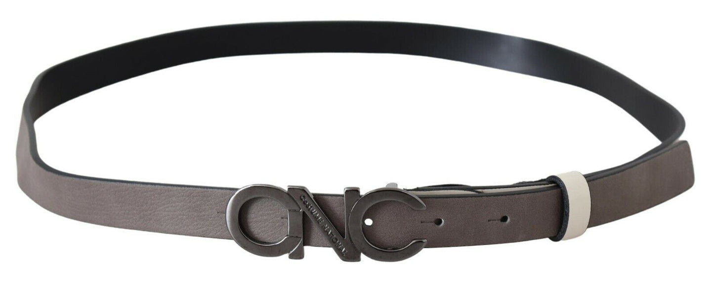 Cintura con fibbia con logo lettera in pelle bianca nera