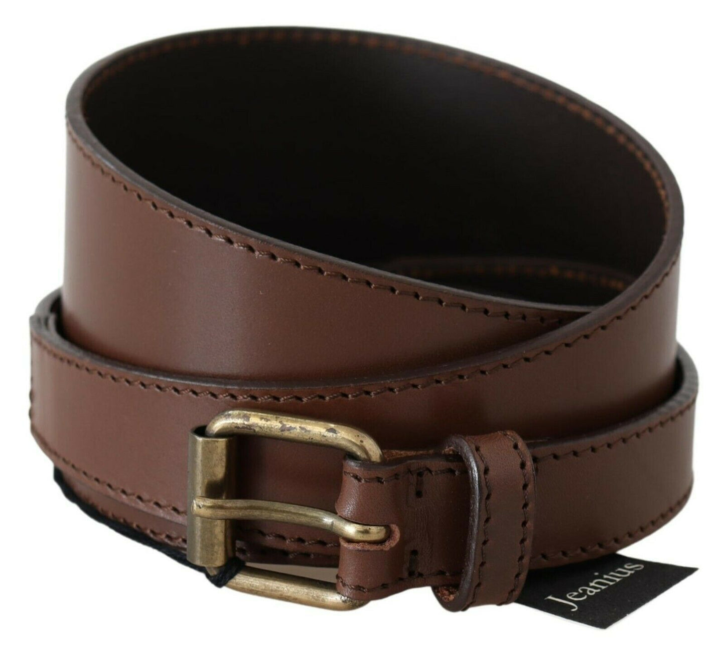 Cintura con fibbia in metallo rustico in vera pelle marrone