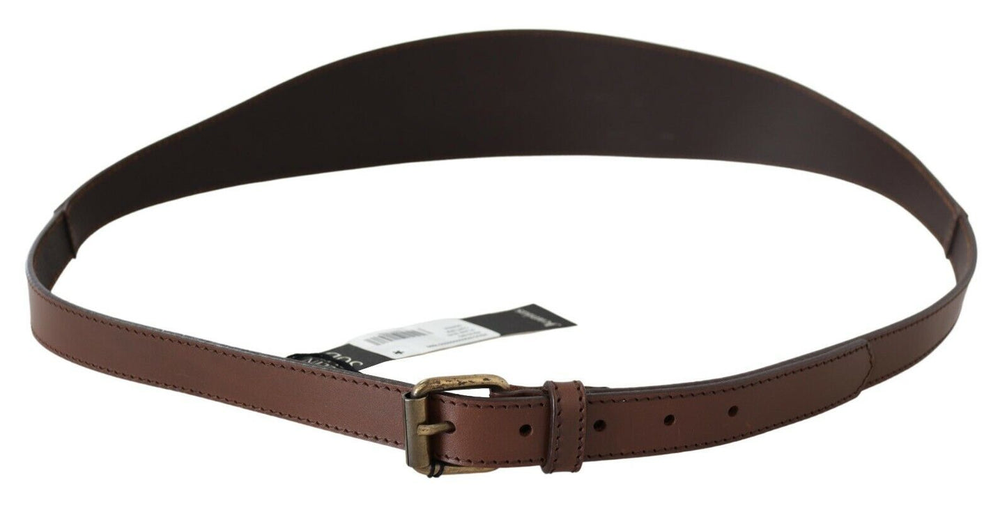 Cintura con fibbia in metallo rustico in vera pelle marrone