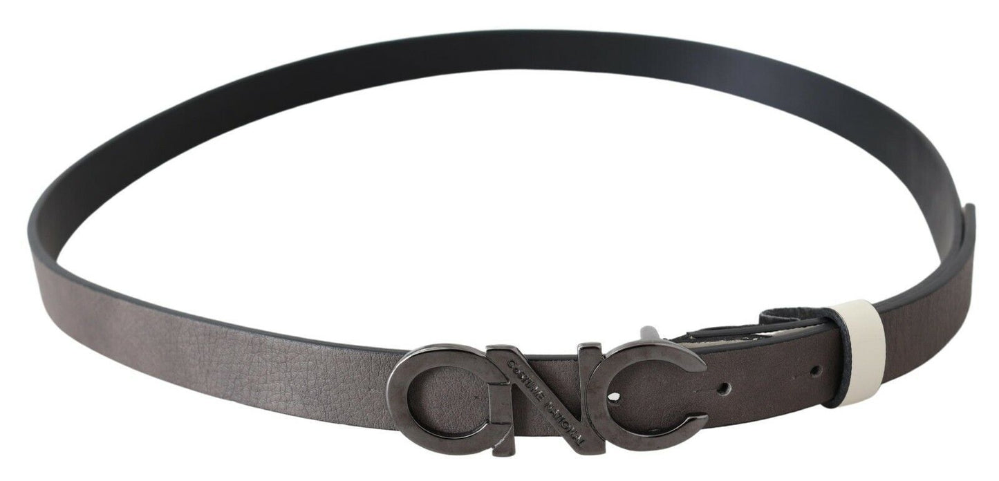 Cintura Cintura con logo in pelle grigio metallizzato