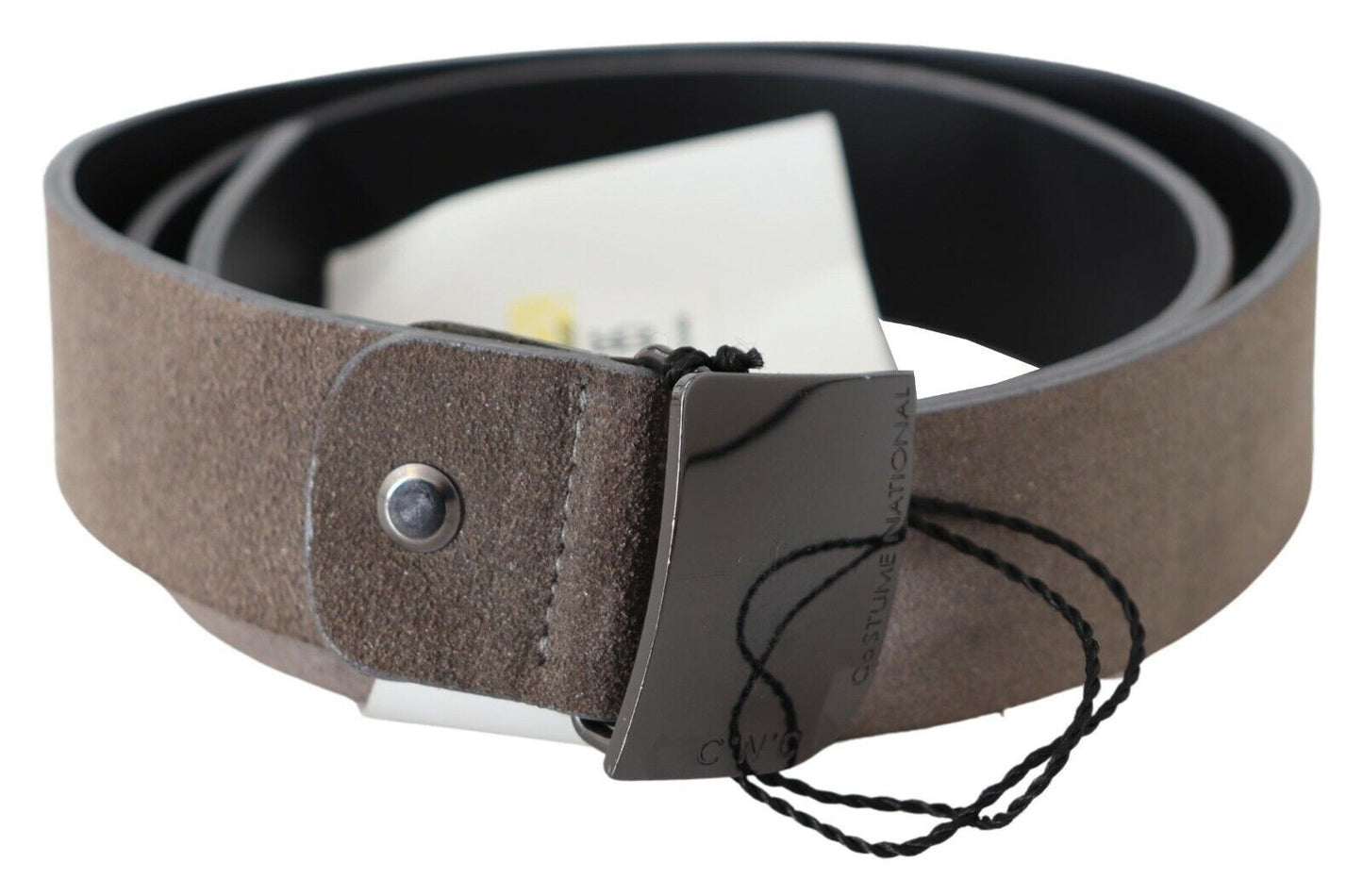 Cintura con fibbia con logo quadrato in pelle marrone
