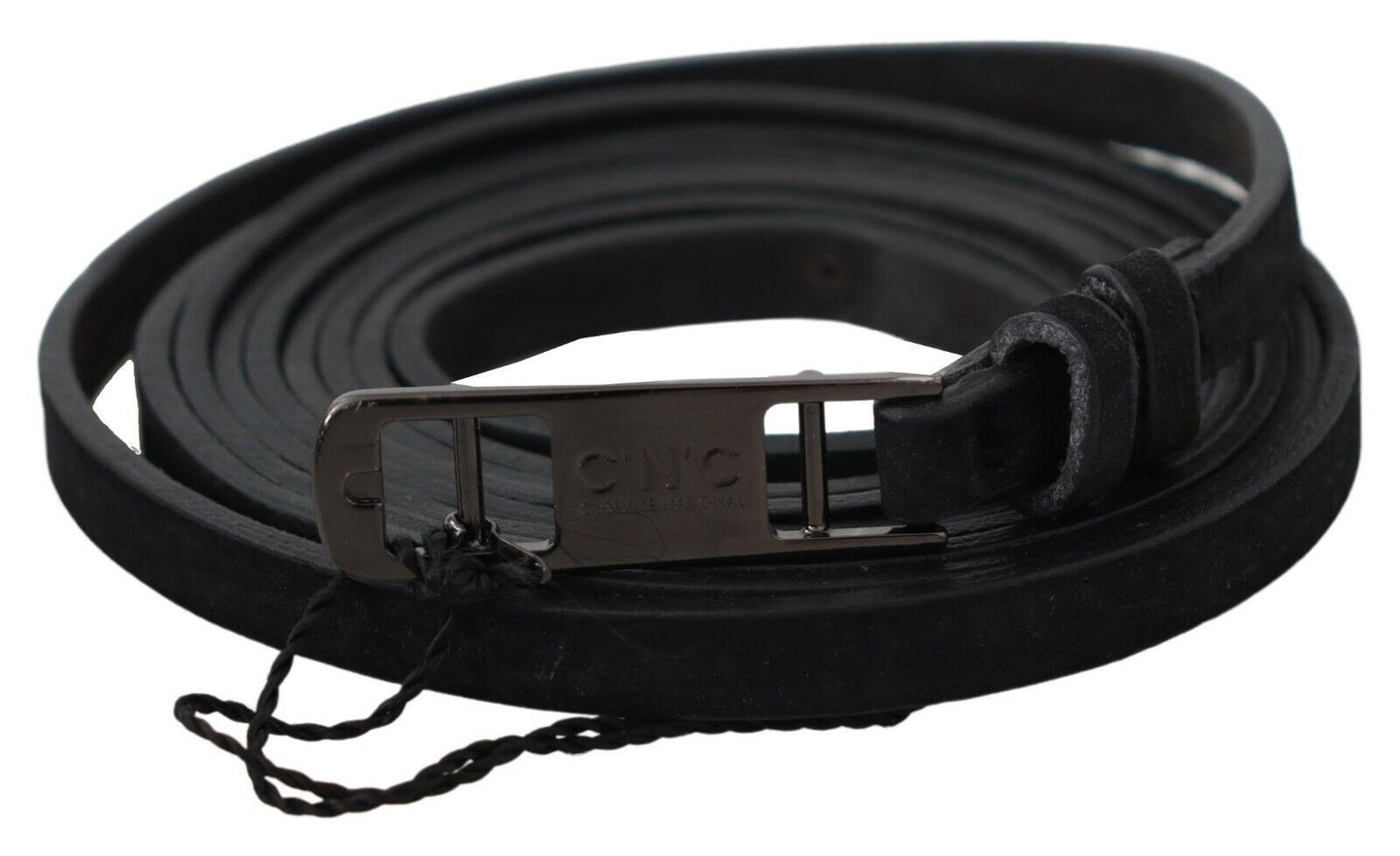 Cintura con fibbia con logo skinny in pelle nera
