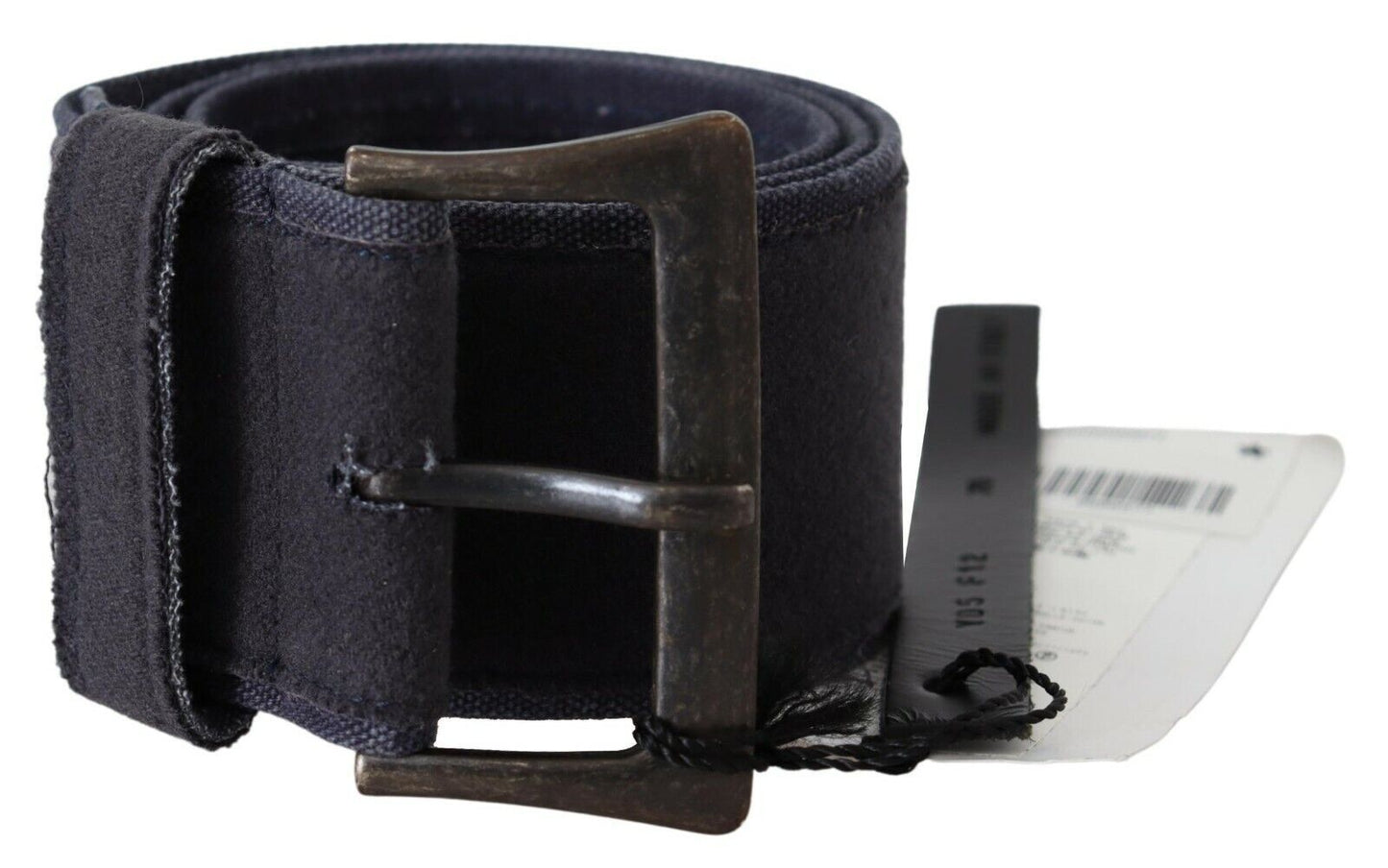 Cintura con fibbia rustica quadrata ampia blu navy nera