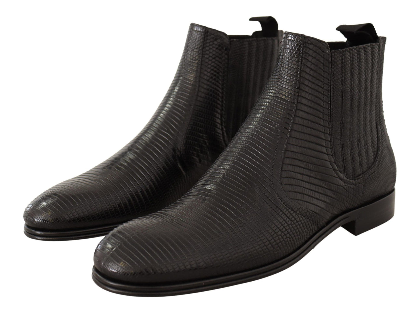 Botines de piel de lagarto de cuero negro