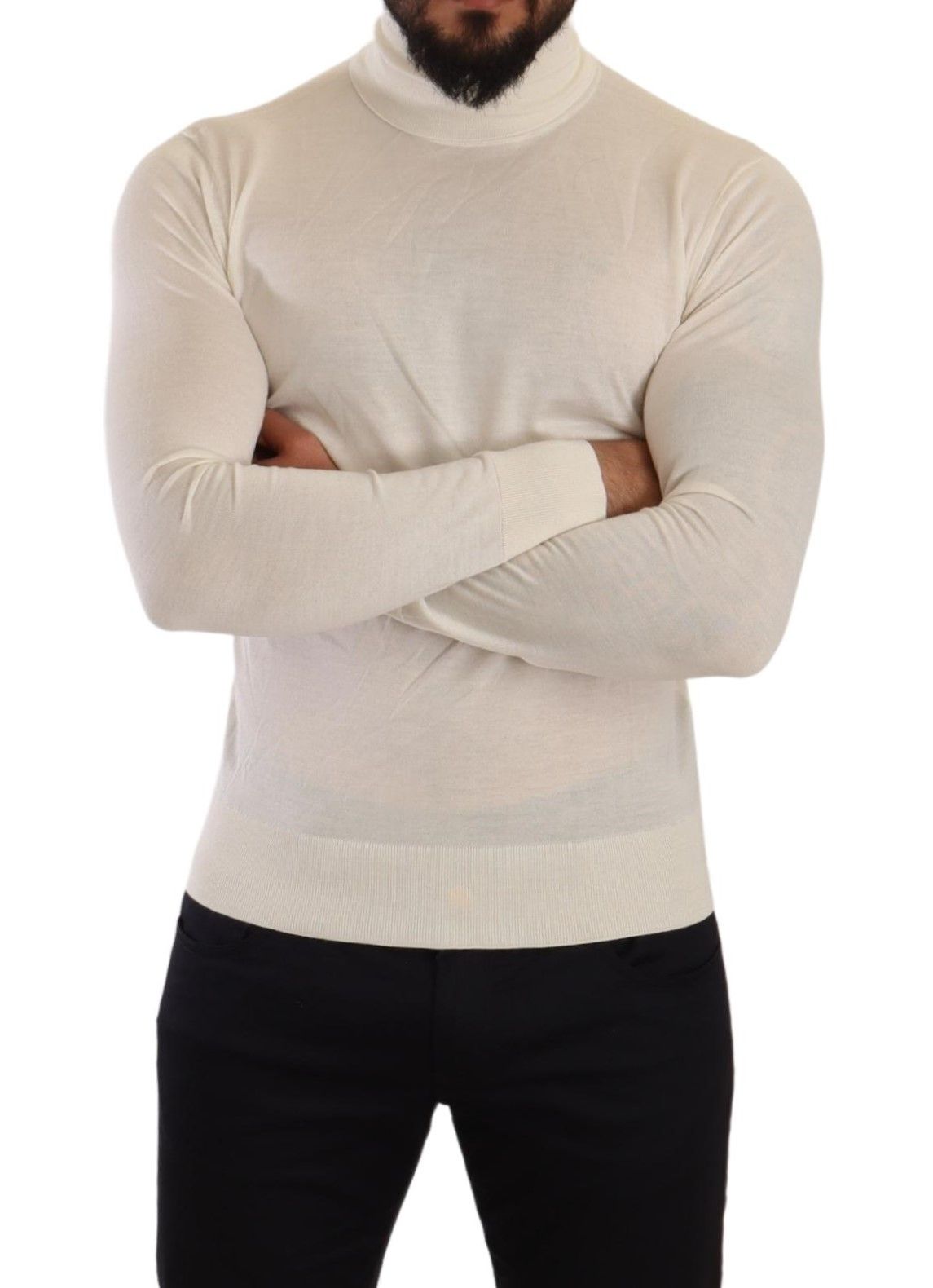Jersey de cuello alto de cachemira color crema