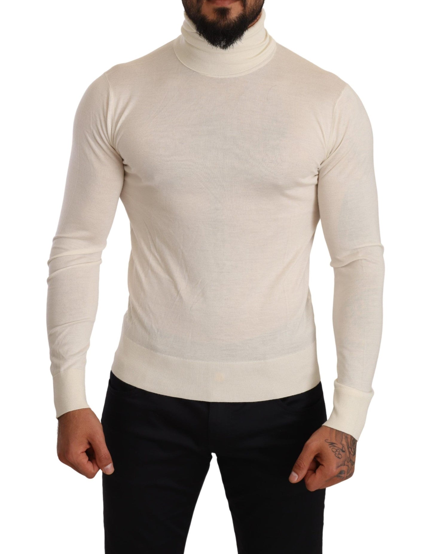 Jersey de cuello alto de cachemira color crema
