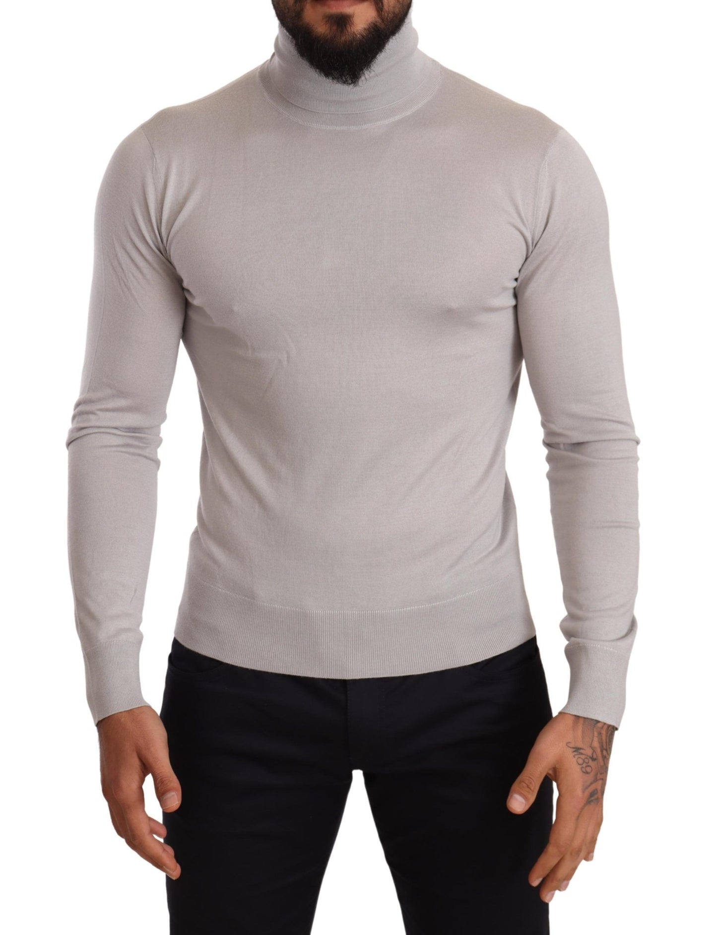 Jersey de cuello alto de cachemira gris