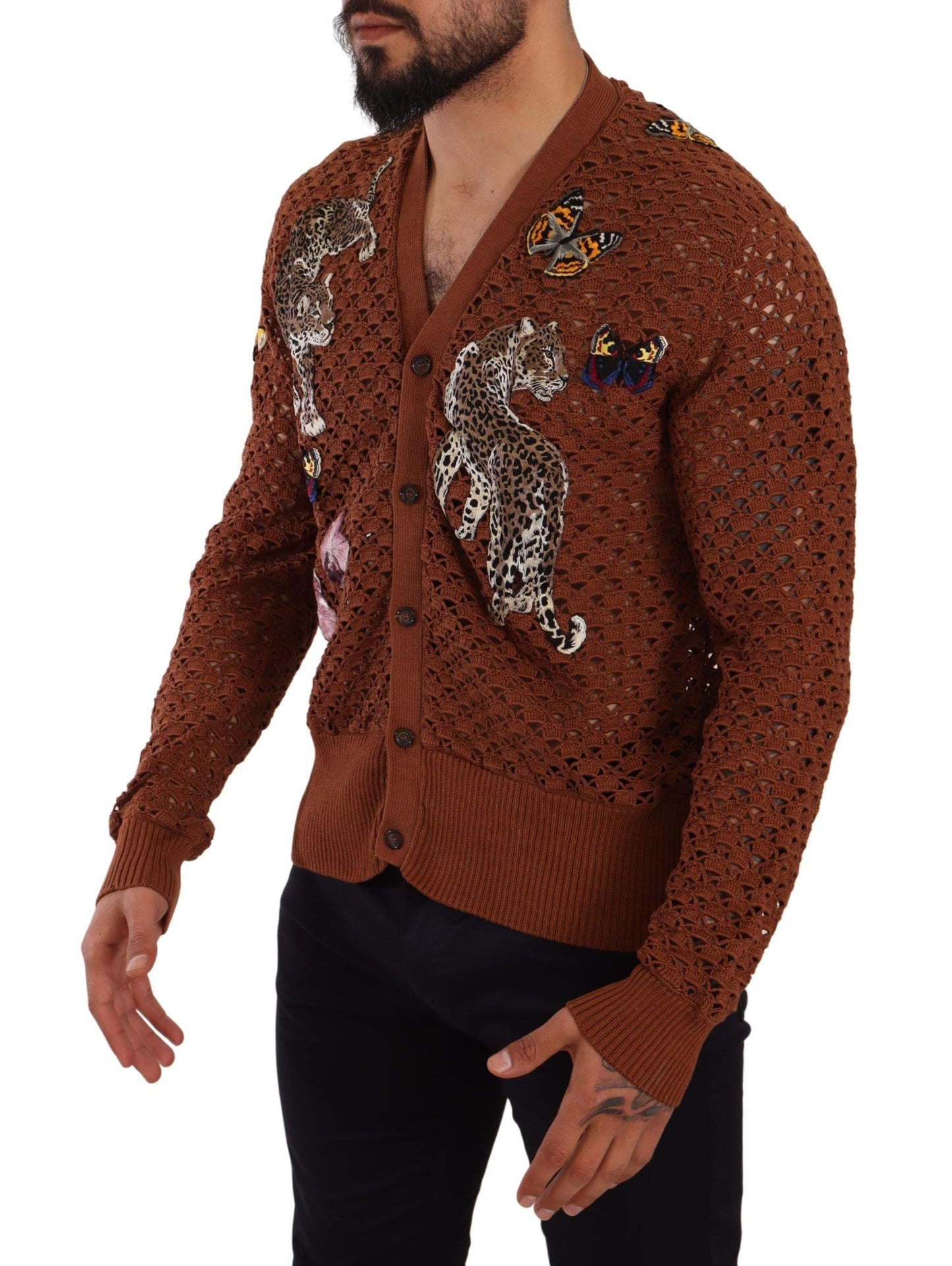 Cárdigan con mariposa de leopardo marrón