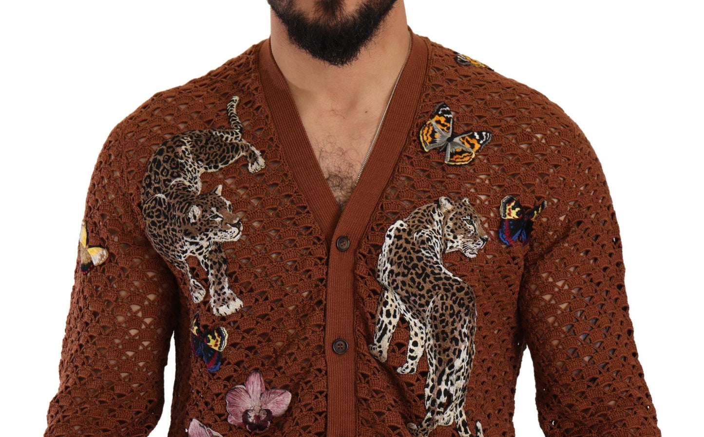 Cárdigan con mariposa de leopardo marrón