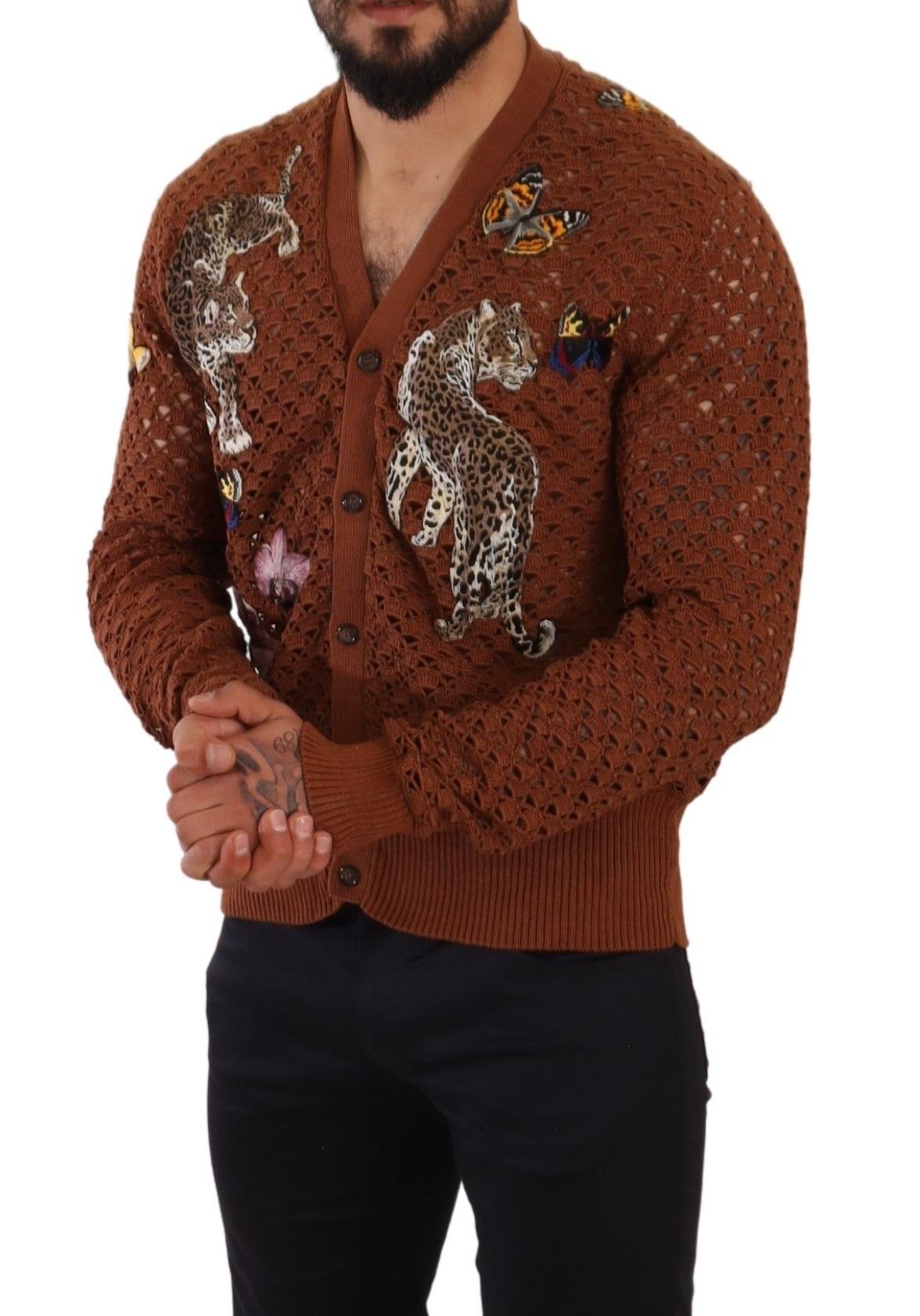 Cárdigan con mariposa de leopardo marrón