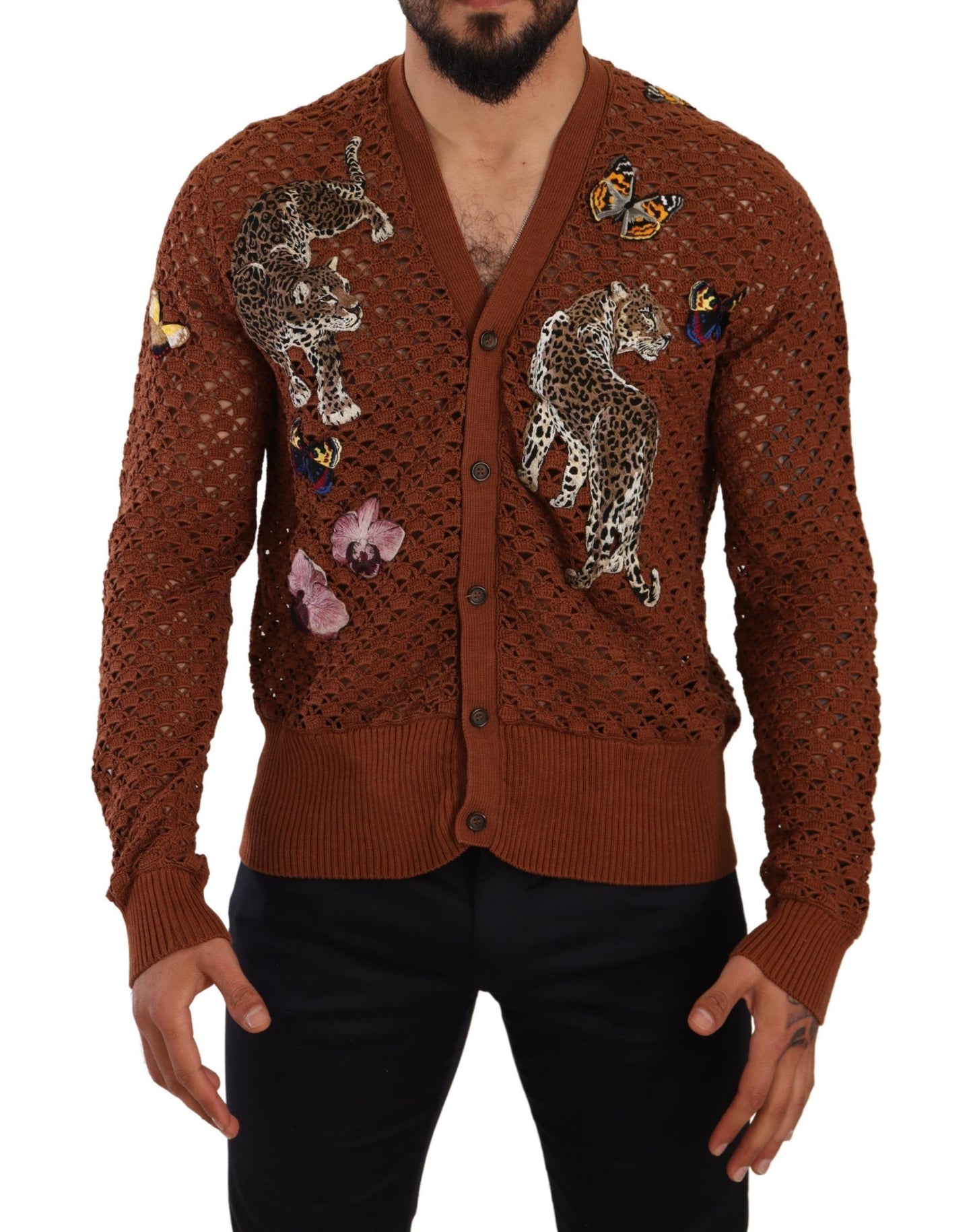 Cárdigan con mariposa de leopardo marrón