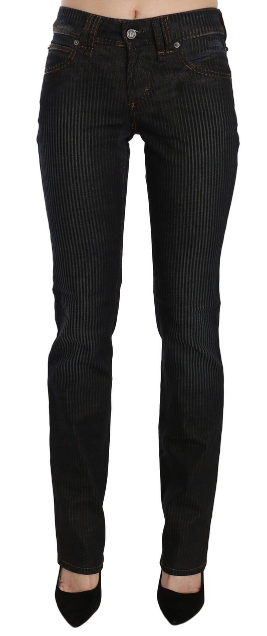 Pantalones casuales de mezclilla de pana de corte slim con cintura media negros