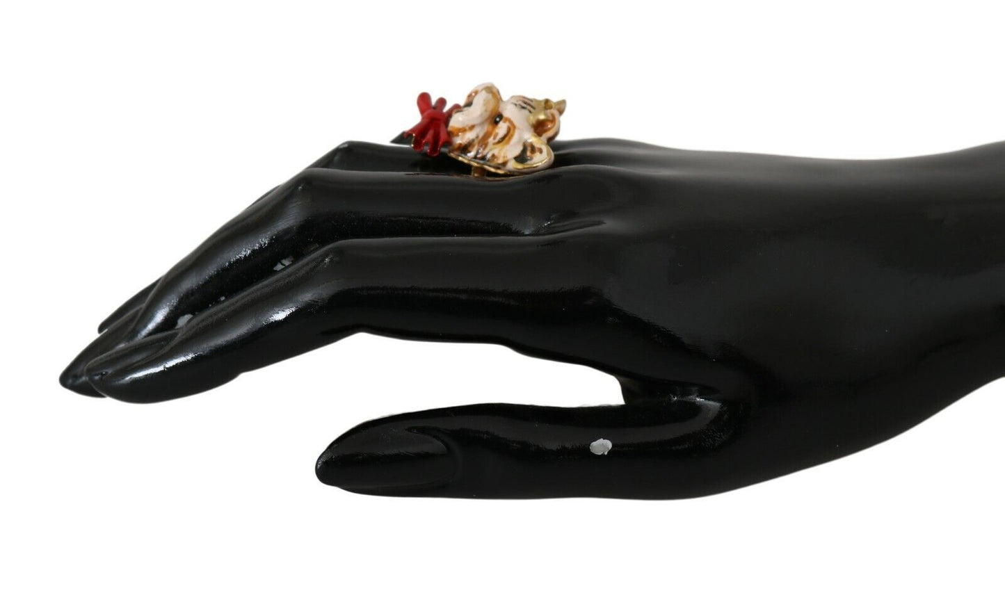 Accessorio beige con marchio per animali domestici Anello in resina di ottone dorato