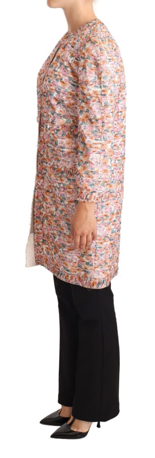 Veste trench-coat en soie à imprimé floral multicolore