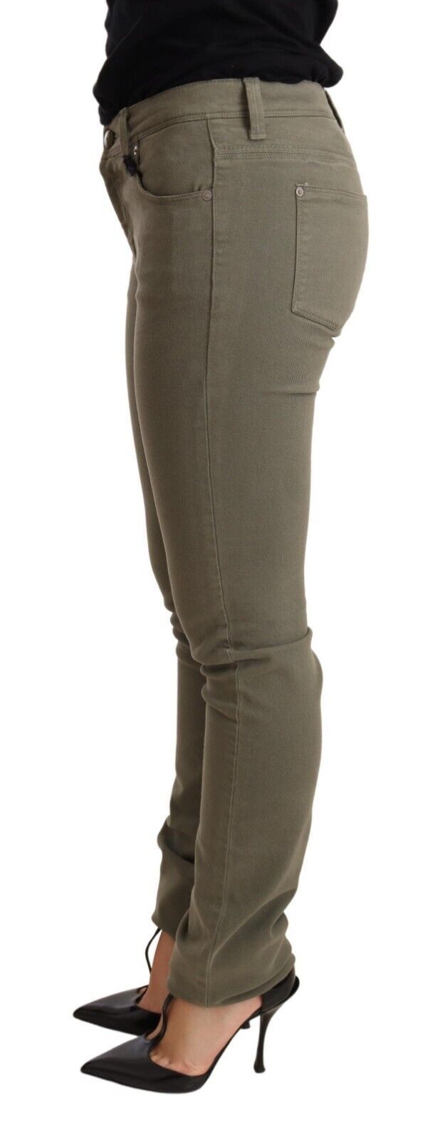 Jean slim vert taille basse en coton