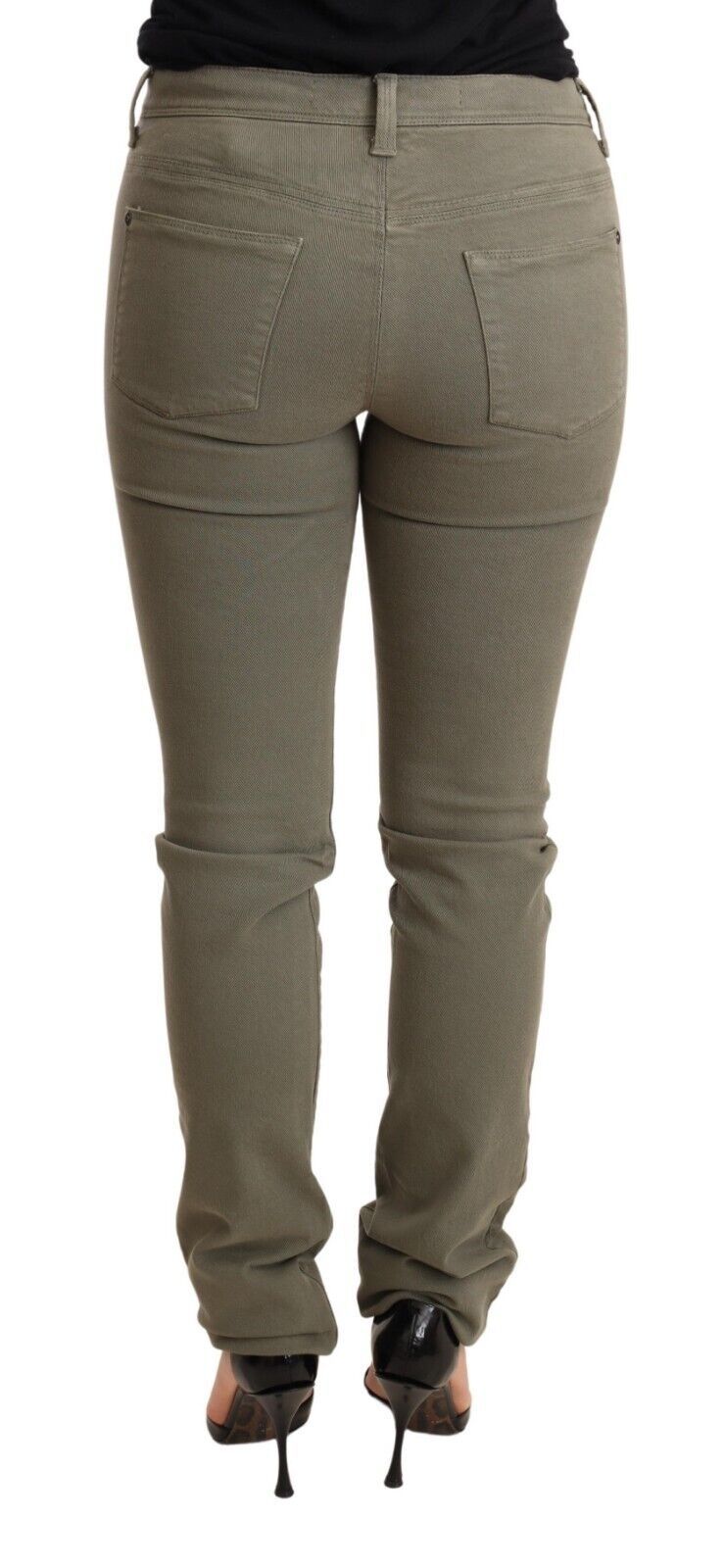 Jean slim vert taille basse en coton
