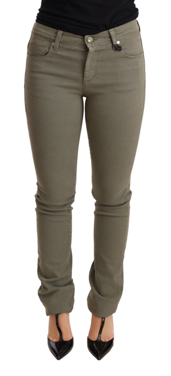 Jean slim vert taille basse en coton