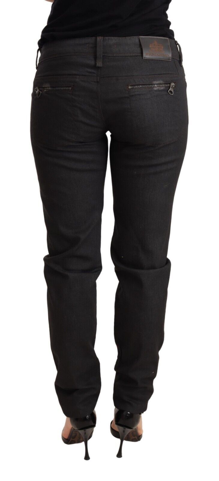 Jeans in cotone con pantaloni slim skinny a vita bassa neri