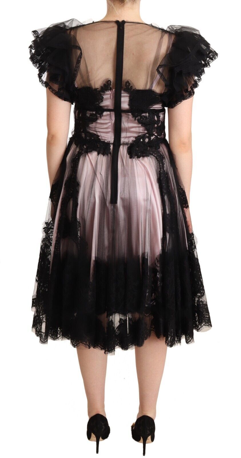 Dolce & Gabbana Schickes schwarzes Midikleid aus Blumenspitze