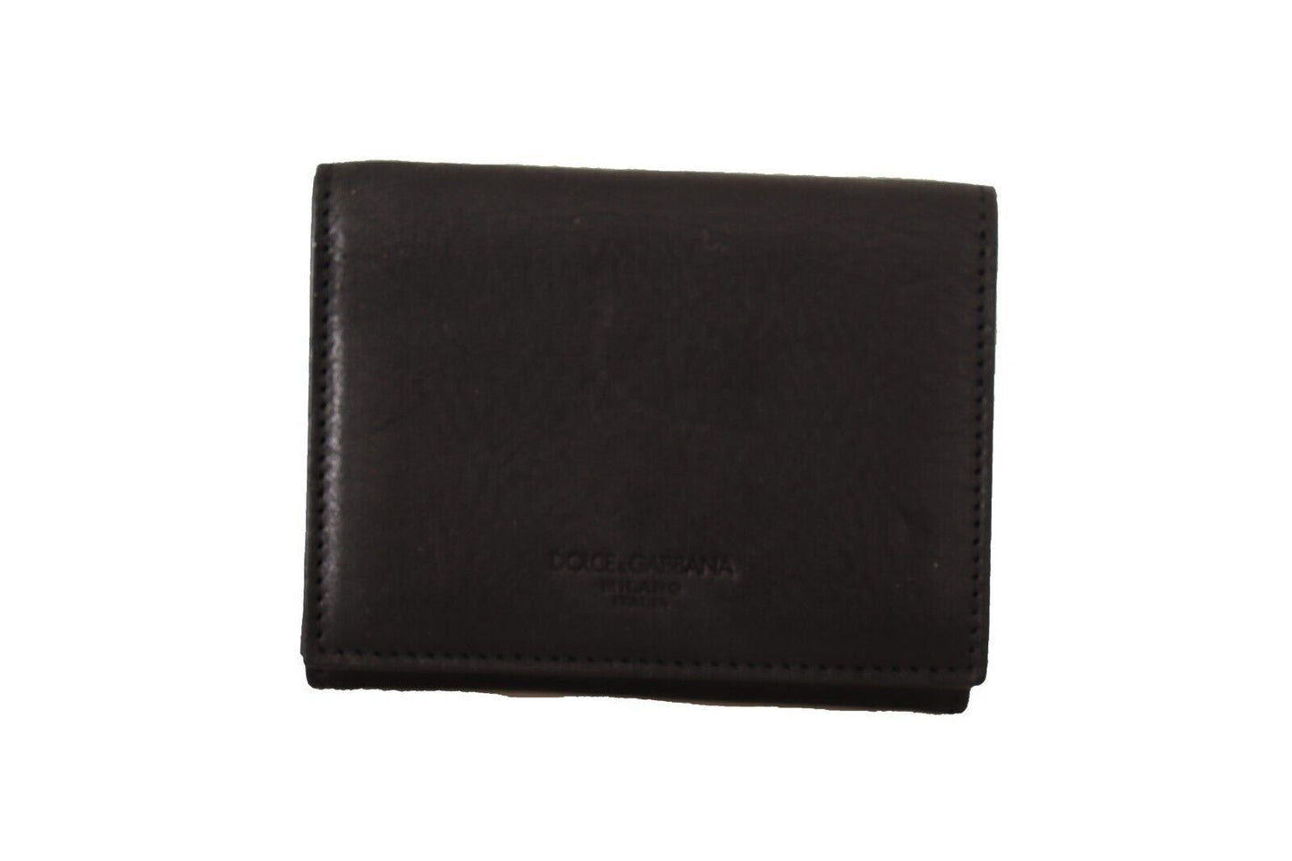 Cartera de cuero negro con tres pliegues y cinturón