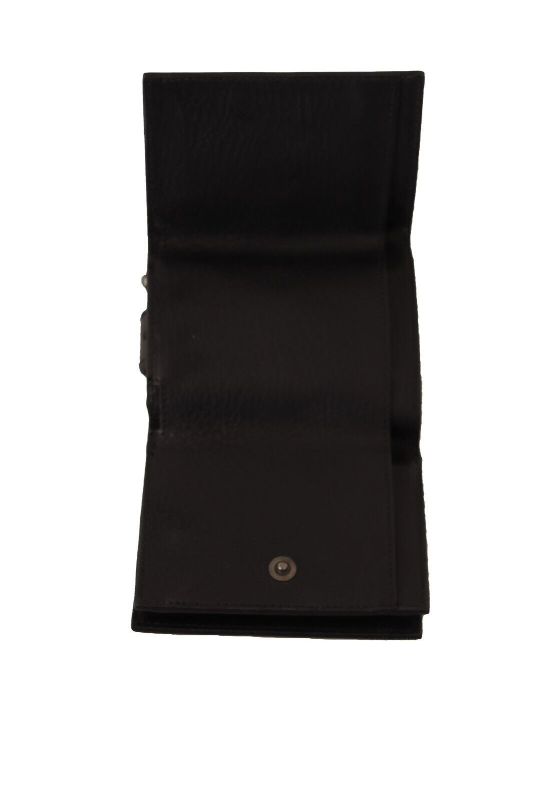 Cartera de cuero negro con tres pliegues y cinturón