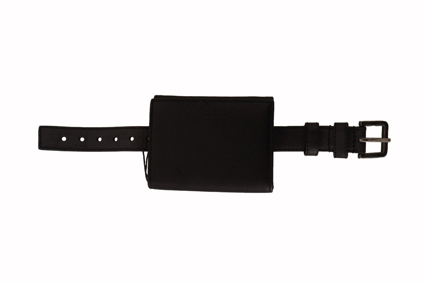 Cartera triple de cuero negro con correa para cinturón y kit múltiple