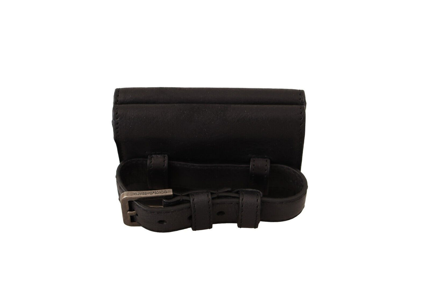 Cartera triple de cuero negro con correa para cinturón y kit múltiple