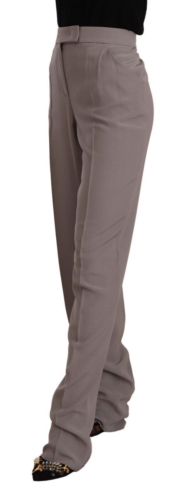Pantalones largos cónicos de seda de cintura alta marrones