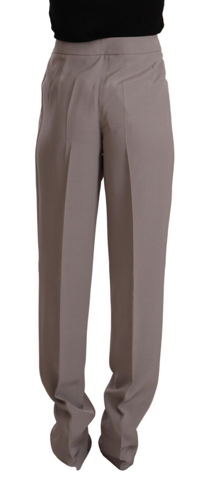 Pantalones largos cónicos de seda de cintura alta marrones