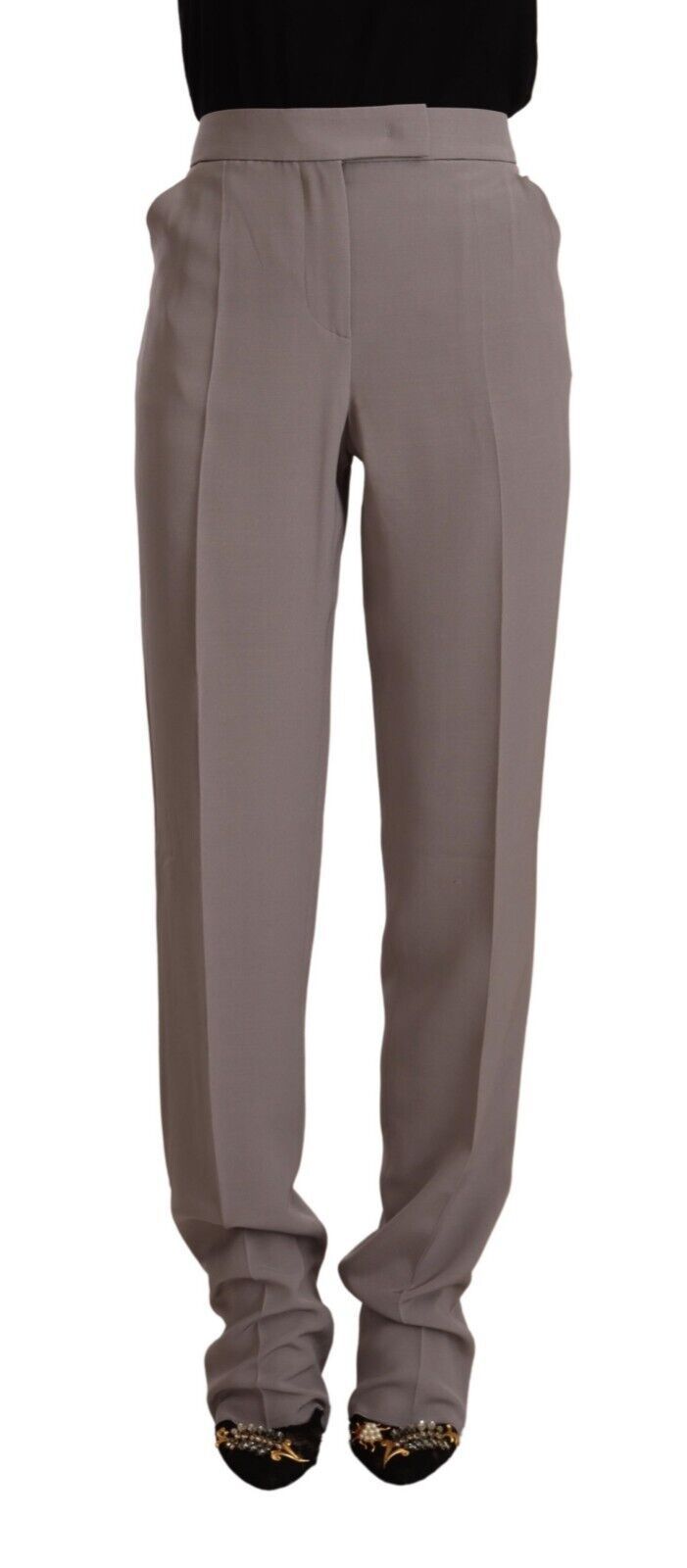 Pantalones largos cónicos de seda de cintura alta marrones