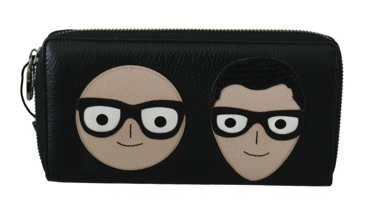 Cartera continental para hombre con cremallera #DGFAMILY de cuero negro