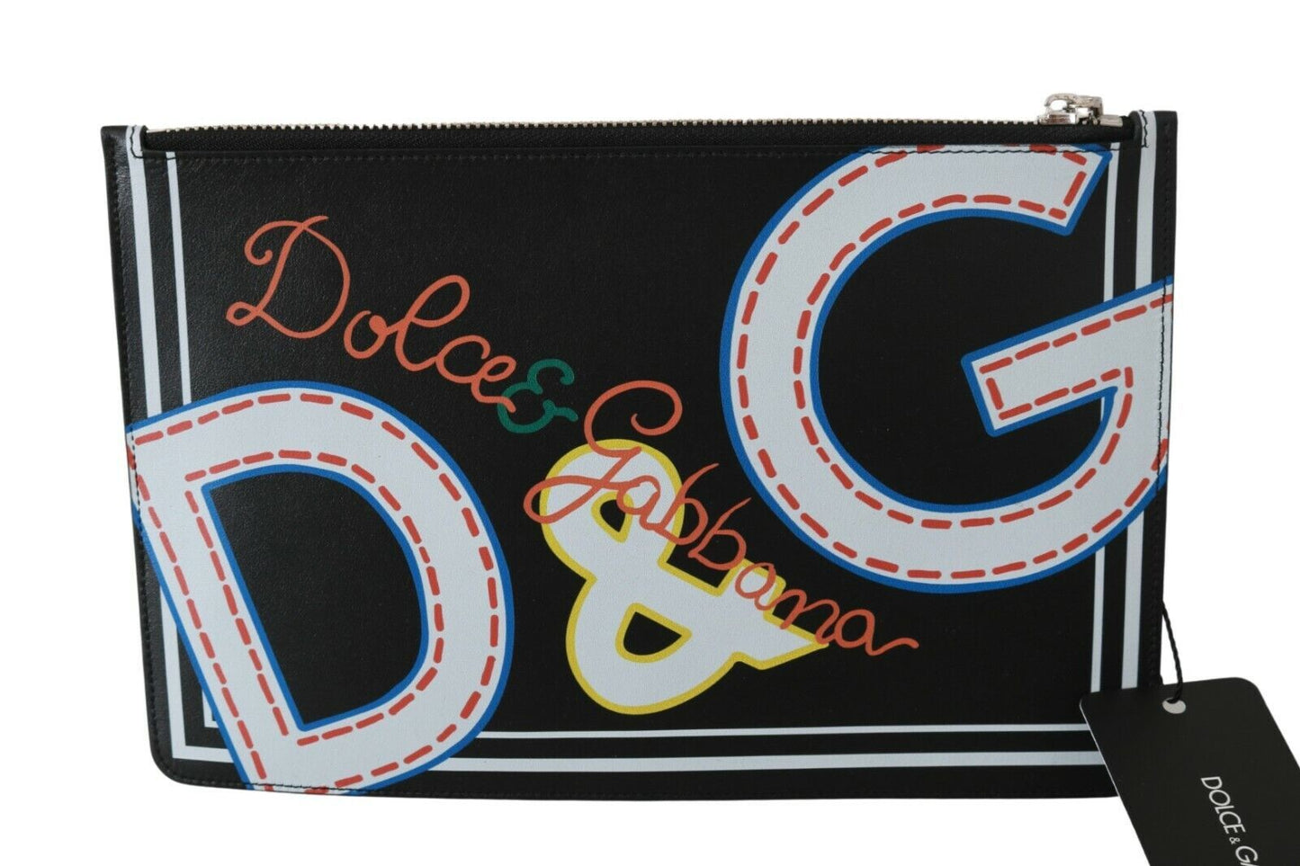 Cartera de cuero con monedero y cremallera para hombre con estampado DG negro