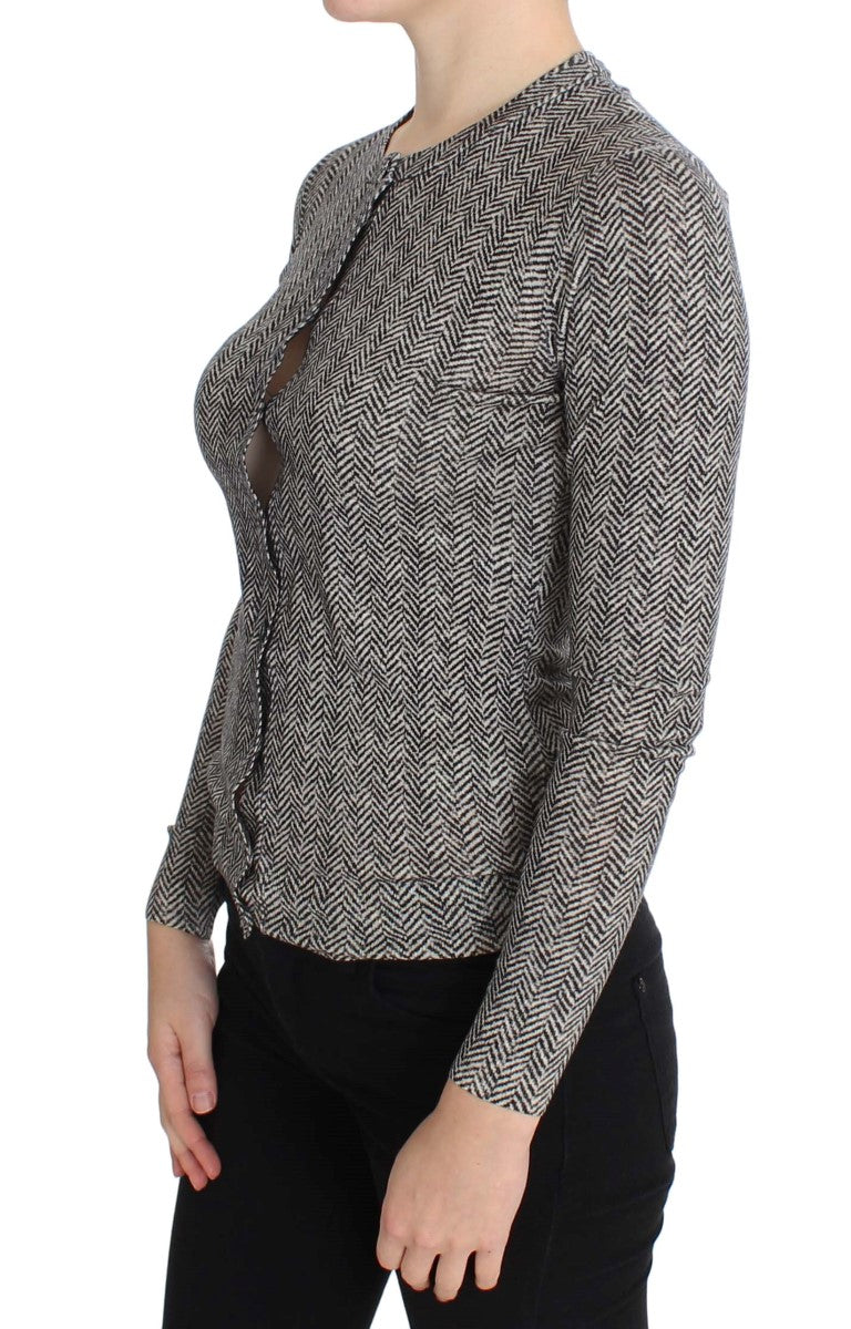 Maglione cardigan superiore in lana bianca nera