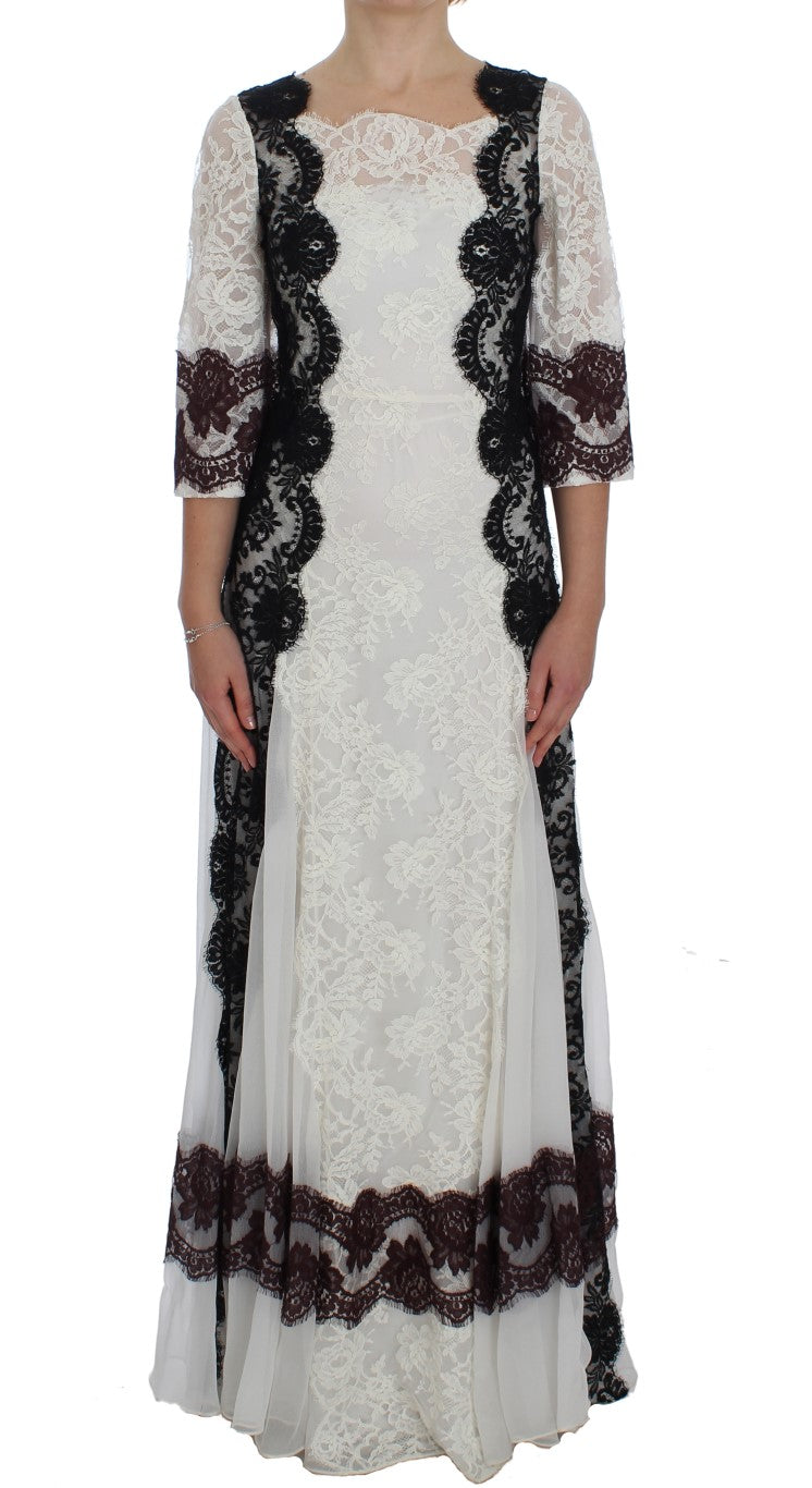 Vestido largo de encaje floral blanco