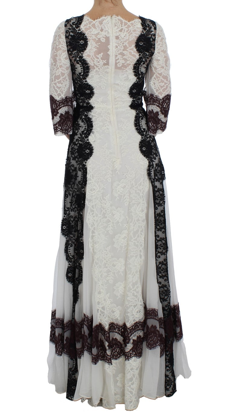 Vestido largo de encaje floral blanco