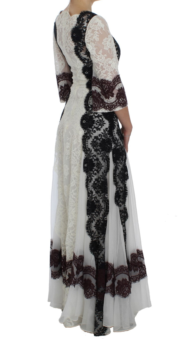 Vestido largo de encaje floral blanco