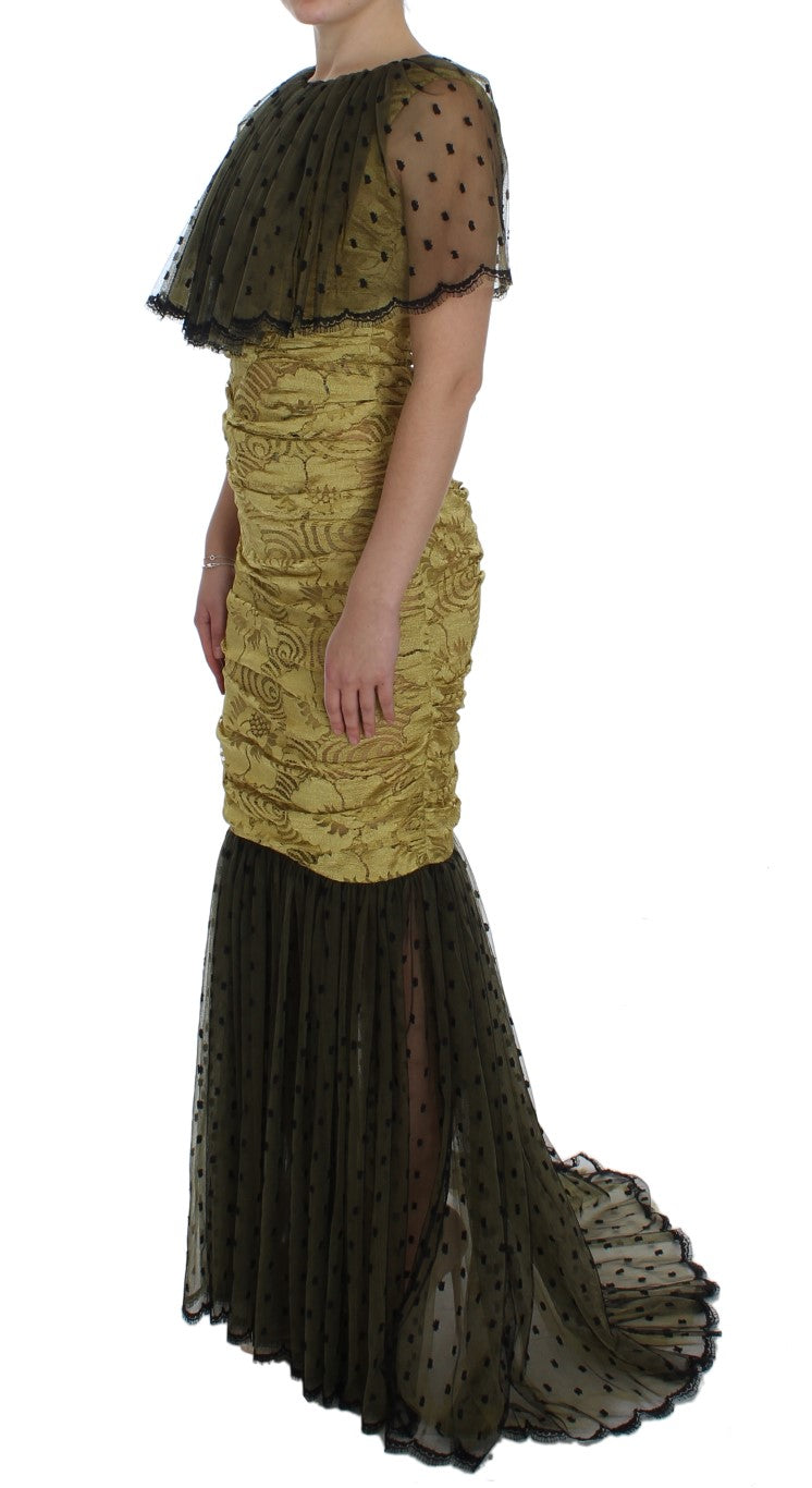 Vestido Ricamo de encaje floral negro amarillo