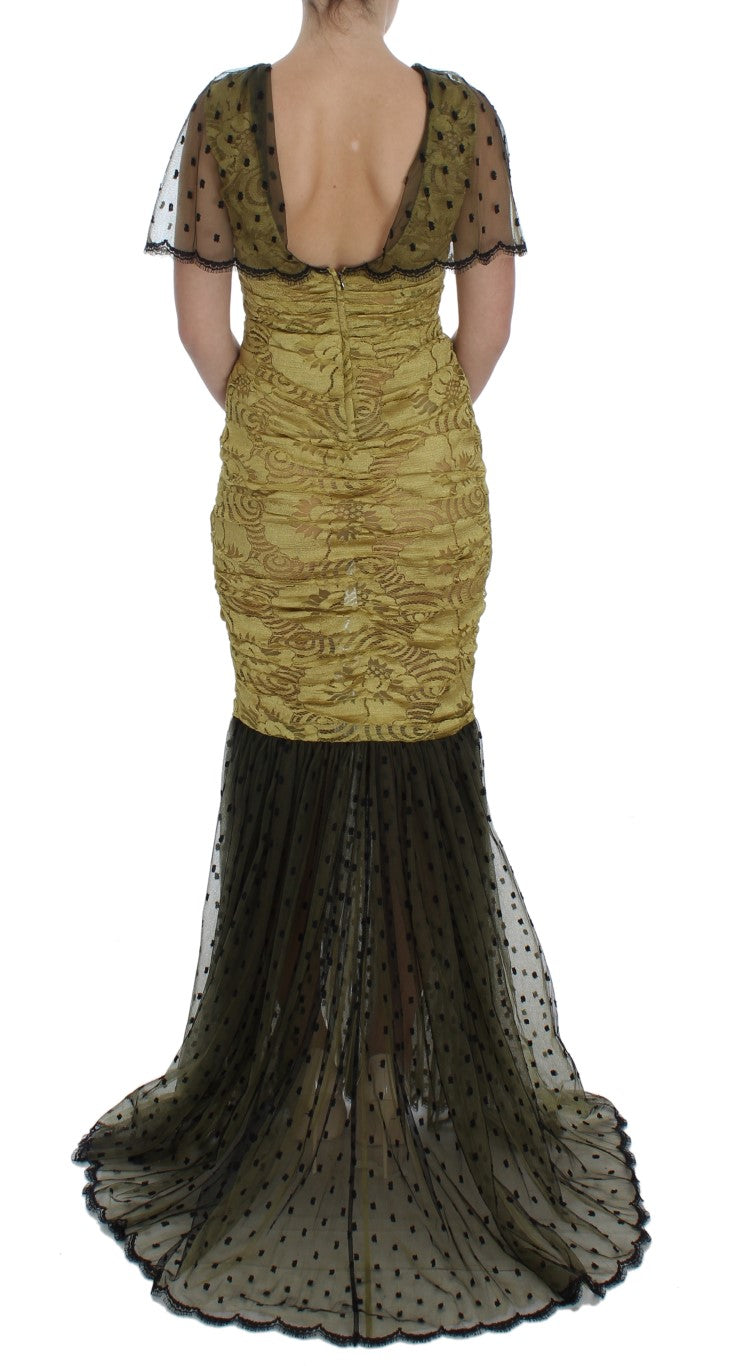 Vestido Ricamo de encaje floral negro amarillo